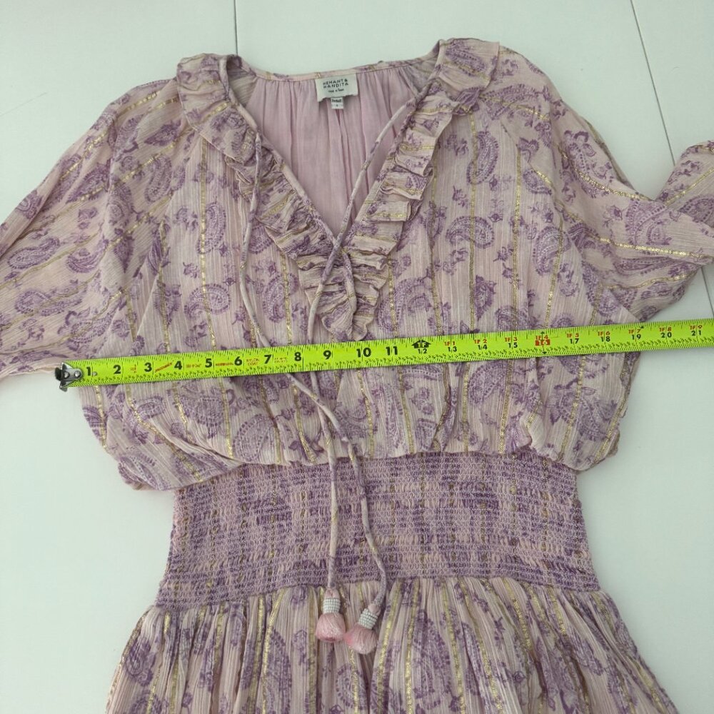 Hemant and Nandita Sequin Paisley Print Purple Mini Dress Size L - Picture 16 of 17